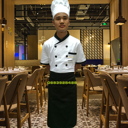 Áo bếp trắng cổ chéo