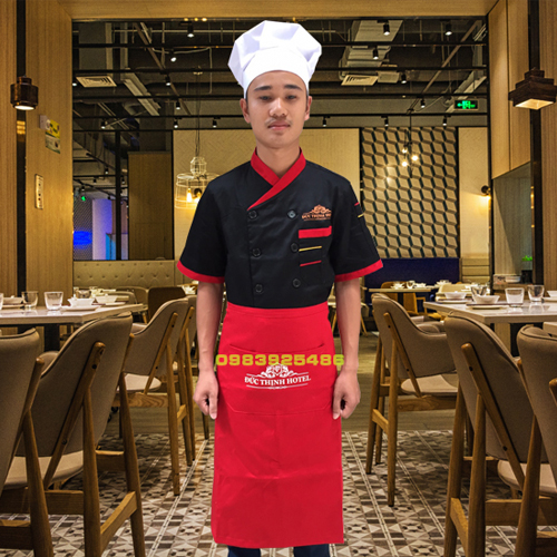 áo bếp đen phối đỏ cổ chéo